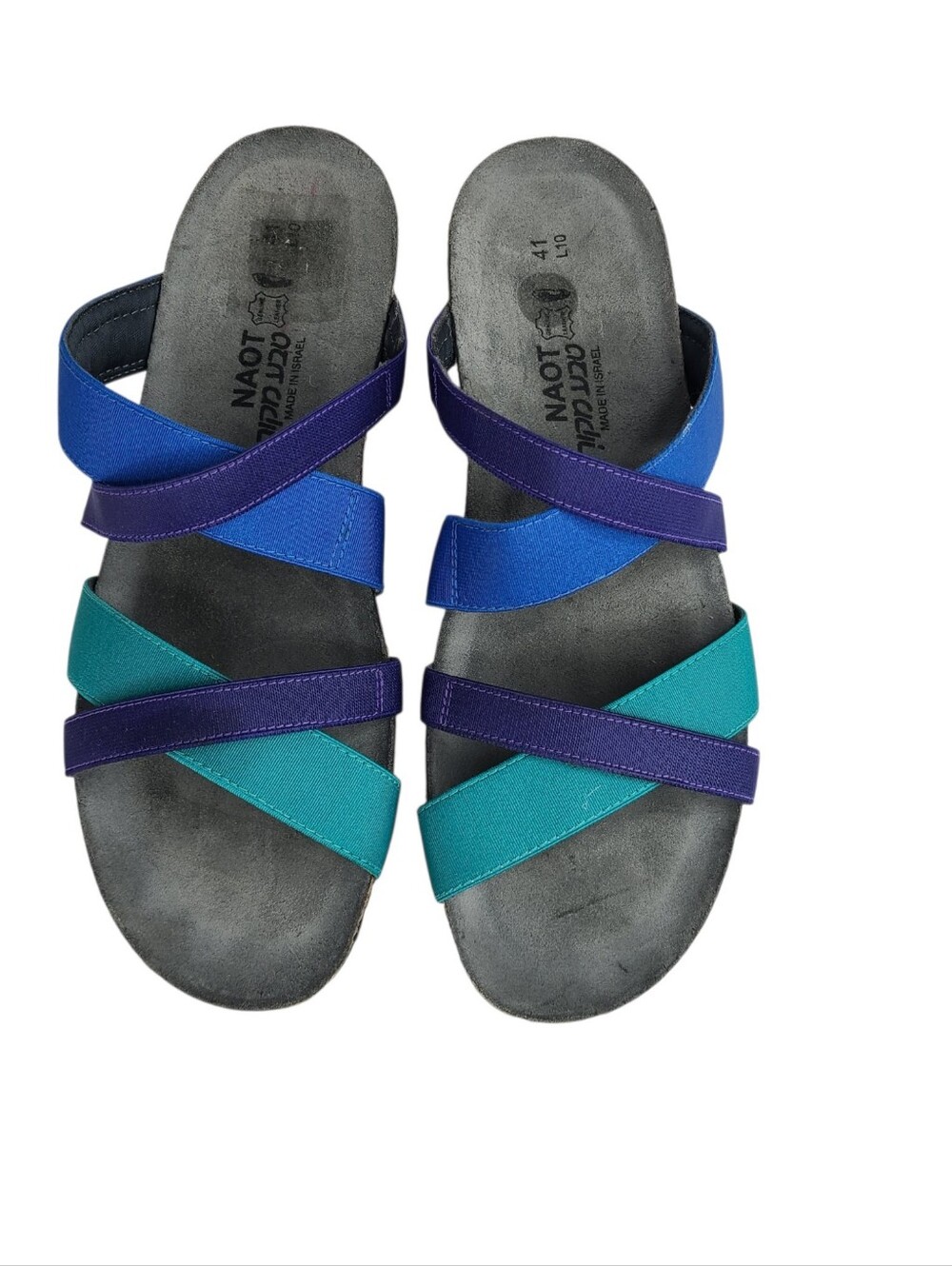 Naot Roxanna Aqua Multi-colored Strappy Low-Wedge Sandals Women's Size 10 Narrow